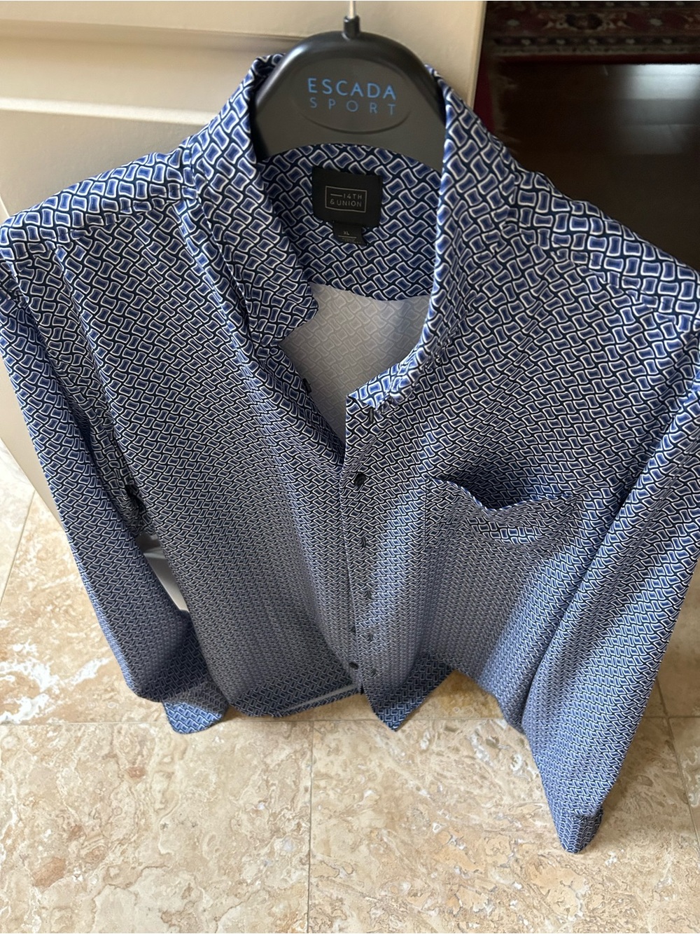 14th & Union Navy and White Geometric Button-Down Shirt